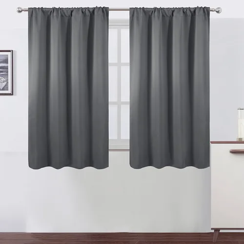 Miniatura 93 de LEMOMO Cortinas opacas negras para cocina, 42 x 45 pulgadas, juego de 2 paneles de cortinas opacas con bolsillo para cortinero para ventana pequeña