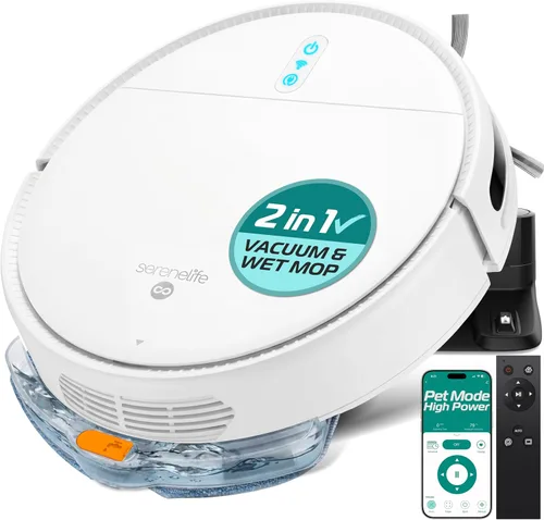 Miniatura 8 de SereneLife - Robot aspirador inteligente y trapeador, control por aplicación, 3 modos de limpieza, sensores anti-caída, carga automática, alta
