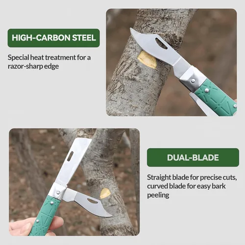 Miniatura 3 de COMKIT - Cuchillo de injerto profesional plegable de doble cuchilla, árboles frutales, jardinería, injerto, corte, plántulas, brote, herramienta
