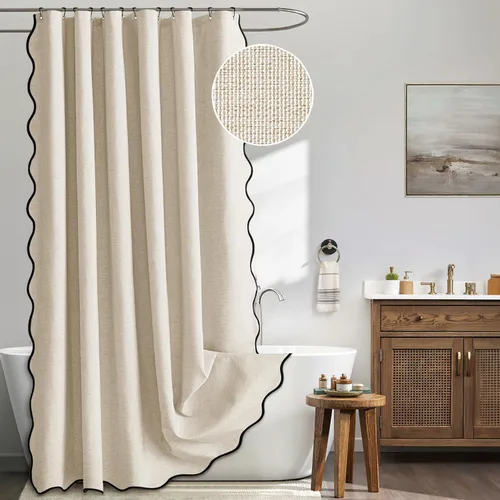 Miniatura 18 de MIULEE Cortina de ducha festoneada de lino texturizado con 12 ganchos de metal, bonita cortina de ducha de tela gruesa resistente, lavable, Negro