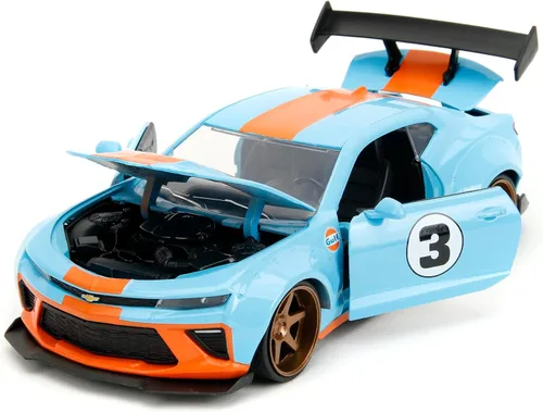 Miniatura 5 de Jada Toys Big Time Muscle 1:24 2016 Chevy Camaro SS Widebody Gulf - Coche fundido a presión, juguetes para niños y adultos (azul/naranja)