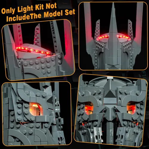 Miniatura 2 de Vaodest Kit de luces LED compatible con el casco Lego Barad-dûr Sauron 11373, luces de modelo de construcción con diseño de cable oculto, juego