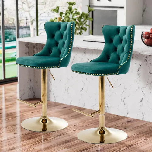 Miniatura 31 de Aoowow Juego de 2 taburetes de bar giratorios ajustables con parte trasera de terciopelo copetudo, sillas de bar modernas tapizadas con cabeza