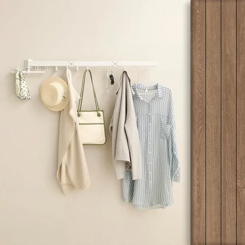 Miniatura 3 de JOOM Tendedero de ropa montado en la pared, estante de secado de ropa plegable, retráctil, plegable (tres pliegues, gancho mejorado), estante