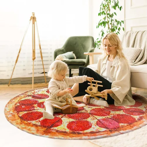 Miniatura 2 de Vessia Manta con estampado de pizza, manta redonda realista y divertida de comida para adultos y niños, 300GSM, novedosa manta de pizza Pepperoni