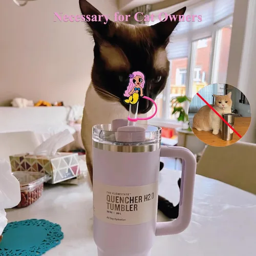 Miniatura 7 de Cubierta de Pajita, 4 Piezas de Tapas para Pajillas para Taza Stanley de 30oz y 40oz con Asa, Tapas de Silicona con Diseño de Sirena para Pajillas