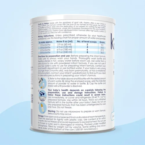 Miniatura 9 de Kabrita Fórmula infantil en polvo a base de leche de cabra con hierro, DHA, ARA y prebióticos, para bebés de 0 a 12 meses, sin OMG, 28 onzas