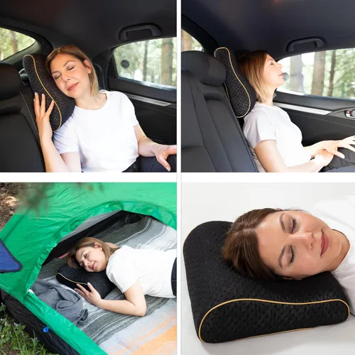 Miniatura 4 de alkamto Almohada de espuma viscoelástica cómoda para viajes y campamentos, bolsa portátil fácil de llevar, funda de almohada con regulación