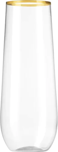 Miniatura 2 de Munfix Paquete de 48 copas de champán de plástico sin tallo, desechables, 9 onzas, borde dorado, vasos de plástico transparente para tostar