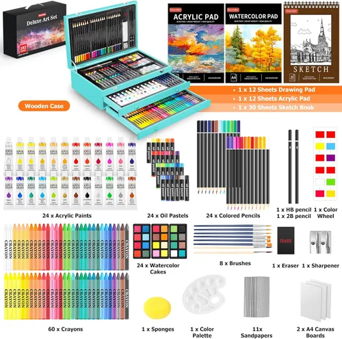 Miniatura 2 de Soucolor Suministros de arte, paquete de 192 piezas de arte de lujo, suministros de pintura de dibujo, kit de arte con almohadilla acrílica, Verde