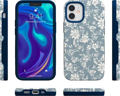 Miniatura 7 de Casely Funda para iPhone 12 Mini Té de la tarde Floral azul Diseño protector audaz Compatible con MagSafe