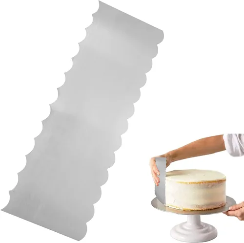 Miniatura 10 de Raspador de acero inoxidable de 8.6 pulgadas para tartas, raspador de metal para nivelador más suave para tartas, peine para decoración de pasteles