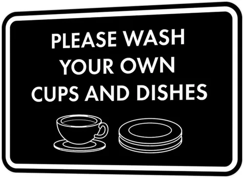 Miniatura 58 de Letrero clásico enmarcado con texto en inglés «Please Wash Your Own Cups and Dishes» (oro cepillado), pequeño