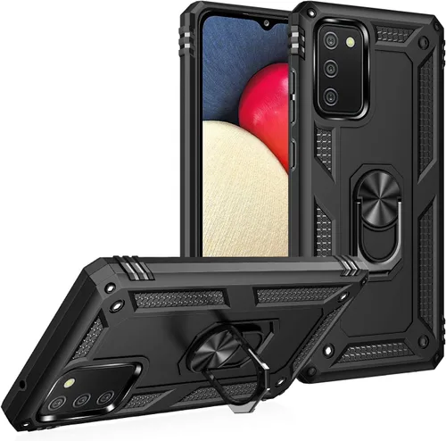 Dionsibei Carcasa de grado militar para Samsung Galaxy A02S, anillo giratorio de metal 360, soporte de soporte, armadura, resistente, a prueba de
