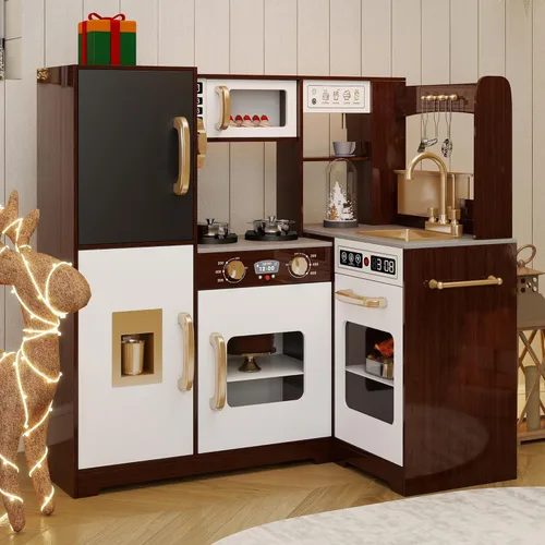 Miniatura 4 de TaoHFE Rincón de Espresso para Jugar Cocina con Luces, Juego de Cocina para Niños de 1 a 3 años, Juego de Cocina de Juguete para Niños Marrón