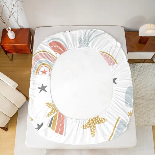 Miniatura 7 de Erosebridal Sábana bajera ajustable de arcoíris para niñas, diseño de sol y estrellas, tamaño matrimonial para niños y niños, juego de ropa de cama