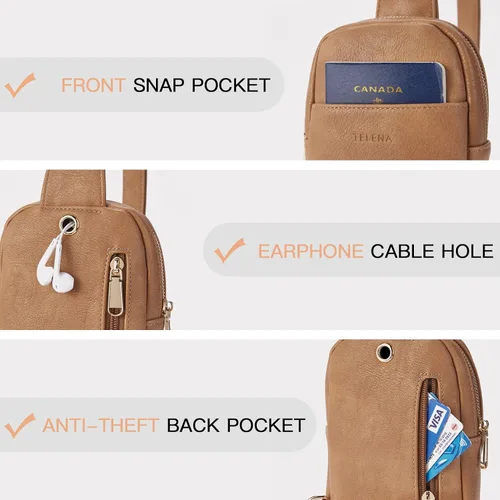 Miniatura 111 de Telena Riñonera pequeña para mujer, de cuero, cangureras, bolsa de pecho para mujer