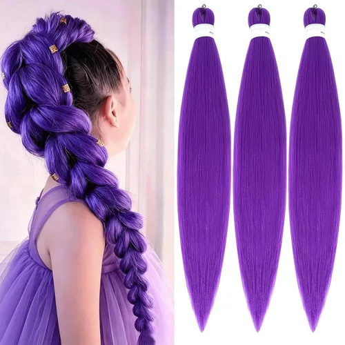 Miniatura 41 de Extensiones de cabello trenzado preestiradas para mujer, trenzas de caja, suave, sintético, sin nudos, textura Yaki, ajuste de agua caliente