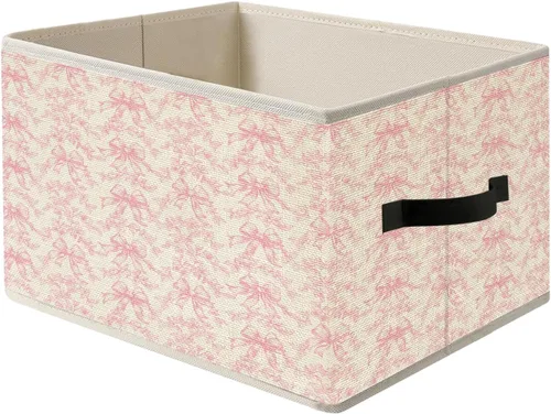 Miniatura 10 de Caja de almacenamiento de lazo floral azul y blanco con asas, cesta organizadora plegable de flores de estilo francés Toile de Jouy, caja