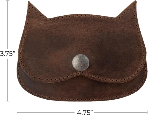 Miniatura 6 de Hide & Drink, Cartera con forma de gato hecha a mano de cuero de grano completo, Bourbon Marrón, Vintage