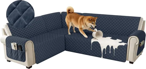 Miniatura 35 de Fundas impermeables para sofá seccional de esquina en forma de L, de terciopelo, juego de 6 piezas, funda en forma de U para sofá, para perros