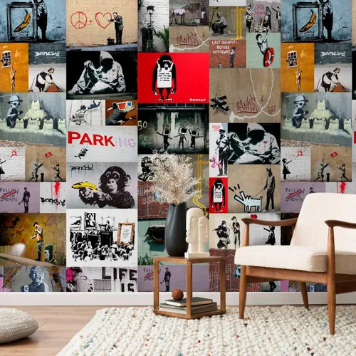 Miniatura 2 de artgeist Puro - Papel tapiz Banksy de 19 x 394 pulgadas, efecto 3D, autoadhesivo, adhesivo, adhesivo, adhesivo, adhesivo, removible, imagen impresa