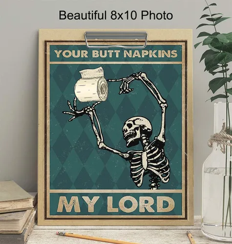 Miniatura 4 de Your Butt Napkins My Lord - Divertida decoración de pared de baño - Decoración de esqueleto - Arte gótico para pared de baño - Decoración de baño