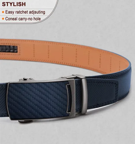 Miniatura 2 de KEMISANT Cinturón para hombre, correa de trinquete deslizante de cuero genuino para hombre pantalones de vestir Oxford, tamaño ajustable