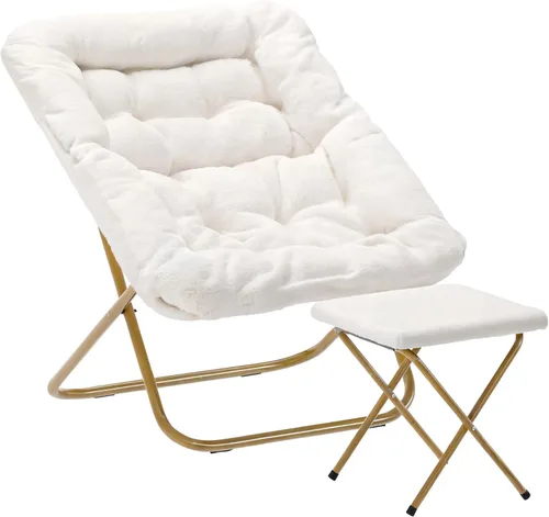 Miniatura 14 de Flash Furniture Archer - Silla Saucer con marco de acero plegable, silla portátil de gran tamaño, para dormitorio o dormitorio, 28 pulgadas, piel