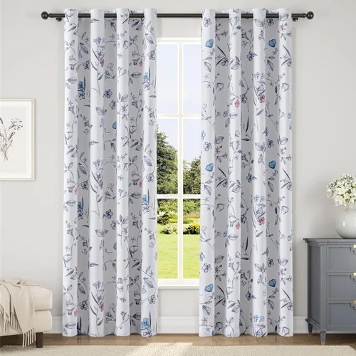 Miniatura 34 de ChrisDowa Cortinas florales 100% opacas de 63 pulgadas de largo, 2 paneles para dormitorio, sala de estar, estampado de flores negras