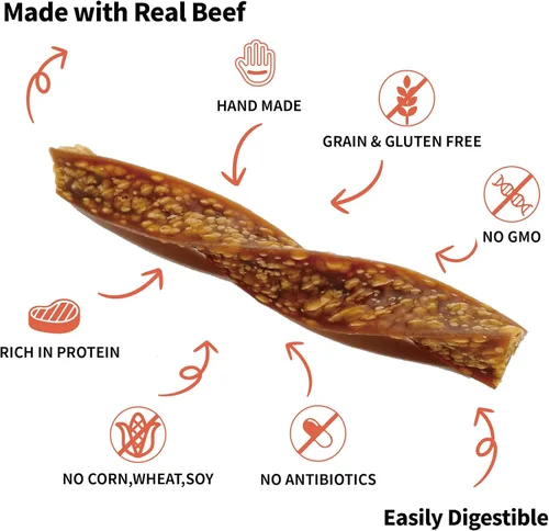 Miniatura 2 de LuvChew Palitos masticables para perros de ternera, palitos inflados de carne de res de grado humano, alternativa de cuero crudo, fácil de digerir