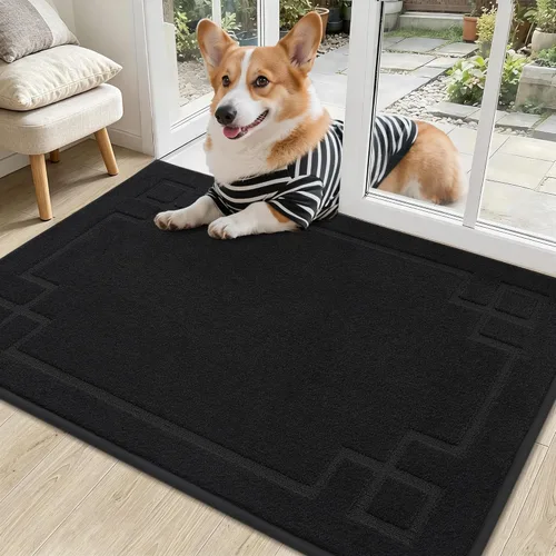 Miniatura 24 de BEQHAUSE Alfombra de Puerta 81 x 122 cm, Alfombras Antideslizantes para Interior Alfombras de Entrada Lavables de Perfil Bajo y Absorbentes, Marrón