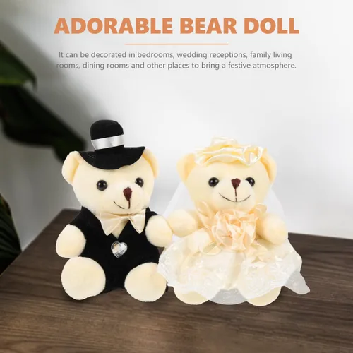 Miniatura 5 de 2 adornos de oso de boda, adorables osos de peluche para novia y novio, perfectos para decoración de bodas, día de San Valentín, oficina en casa