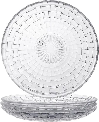 Miniatura 9 de Sizikato 4 piezas de plato de vidrio con rayas de diamante, plato de postre de 5.7 pulgadas para fruta seca para el hogar y KTV