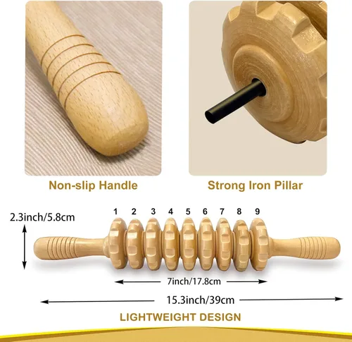 Miniatura 2 de Masajeador manual de madera con rodillo de mano, masajeador de punto de gatillo para fascia, celulitis, músculos y abdomen, masajeador de terapia