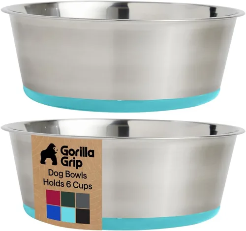 Miniatura 30 de GORILLA GRIP Tazones para perros, acero inoxidable 304 de grado alimenticio, con capacidad para 2 tazas cada uno (16 onzas líquidas) para alimentos