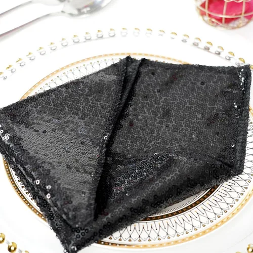 Miniatura 6 de Eternal Beauty Servilletas de tela de lentejuelas negras de 12 x 12 pulgadas, paquete de 12 para fiestas, bodas, cenas de cumpleaños