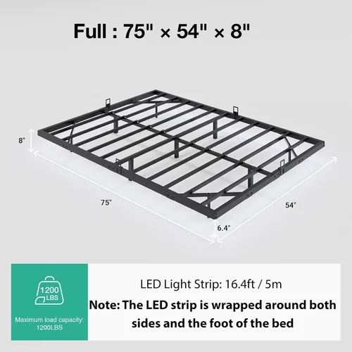 Miniatura 2 de Novilla Marco de Cama Flotante con Luces LED, Marco de Cama Plataforma Moderna Tamaño Full con Tope Deslizante de Colchón, Fácil Ensamblaje, No