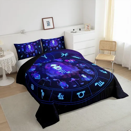 Miniatura 4 de Erosebridal Virgo - Juego de edredón de tamaño individual con 12 constelaciones, para niños, niñas, niños, niñas, niños, juego de edredón de galaxia
