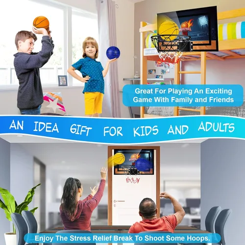 Miniatura 4 de Indoor Basketball Hoop Boys Gifts for Teens Door Room Basketball Hoop Mini Hoop with Scoreboard, 3 Balls and Batteries Basketball Toys for 8 9 10 11