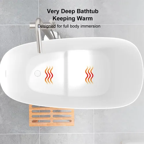 Miniatura 2 de Bañera japonesa de 47 pulgadas, bañera oblicua independiente de resina de piedra en blanco mate