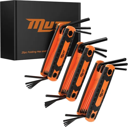 Mutt Tools - Juego de llaves Allen plegables de 25 piezas, herramienta compacta SAE y métrica para bicicletas, bricolaje, tiro con arco, codificados