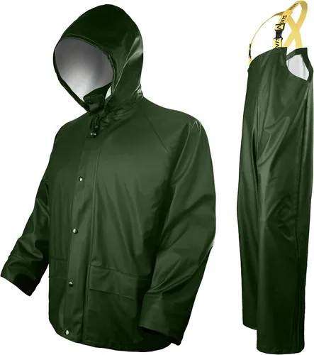 Miniatura 3 de FWG Traje de lluvia para hombre, chaqueta de trabajo impermeable resistente y pantalones con capucha