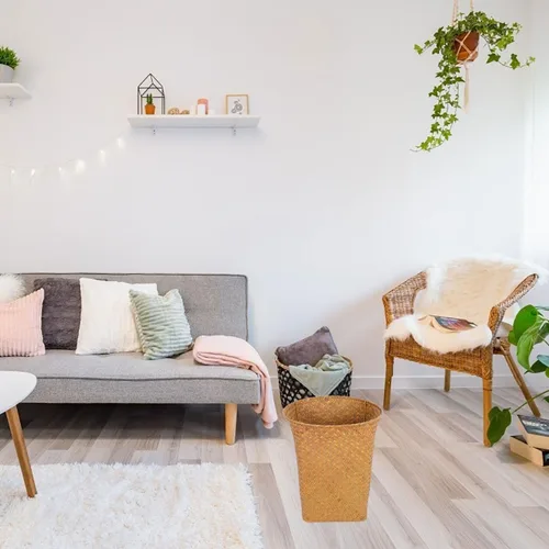 Miniatura 2 de Alipis Cesta decorativa de almacenamiento tejida con paja de 11.14 pulgadas, organizador multiusos de papel usado para baño, dormitorio, cocina