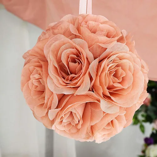 Miniatura 9 de Efavormart - Paquete de 2 bolas de flores artificiales de seda de 7 pulgadas, bola de besos con cinta colgante para pasillo de boda y centros