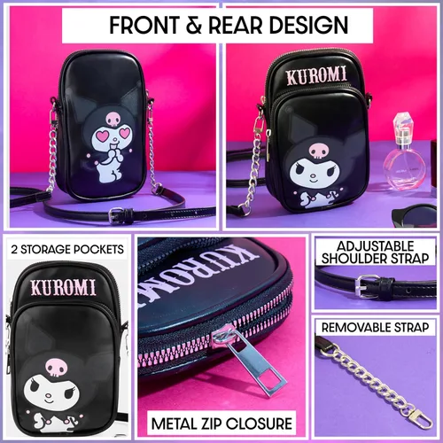 Miniatura 4 de Get Trend Bolsa cruzada para teléfono para niñas, pequeña bolsa de hombro para viajes, escuela, regalos para niñas Kuromi negro