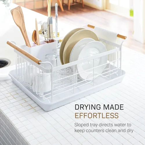 Miniatura 5 de Yamazaki Home Escurridor de Platos – Escurridor de Platos Blanco Moderno para Encimera de Cocina con Bandeja Escurridora Extraíble y Soporte