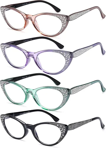 Miniatura 2 de EYEURL Gafas de lectura de ojo de gato para mujer, bloqueo de luz azul, paquete de 4 lectores de moda para mujer, anteojos antirreflejos