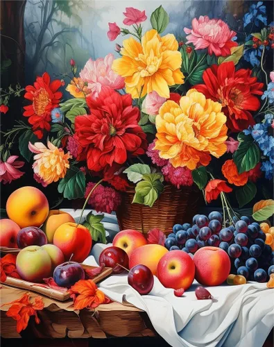 Zariocy Kits de arte de diamantes 5D para adultos, ramo de frutas, pintura de diamantes de bricolaje, planta de arte redonda de taladro completo,