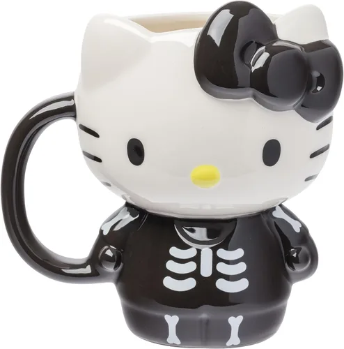 Silver Buffalo Sanrio - Taza de cerámica esculpida en 3D con diseño de esqueleto de Hello Kitty para Halloween, 20 onzas Disfraz de esqueleto de